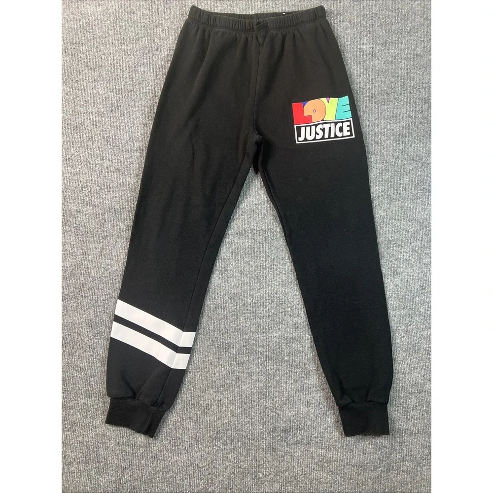 Justice Girls XL (16)  Black LOVE Rainbow Graphic Sweatshirt‎ & Jogger Pants Set